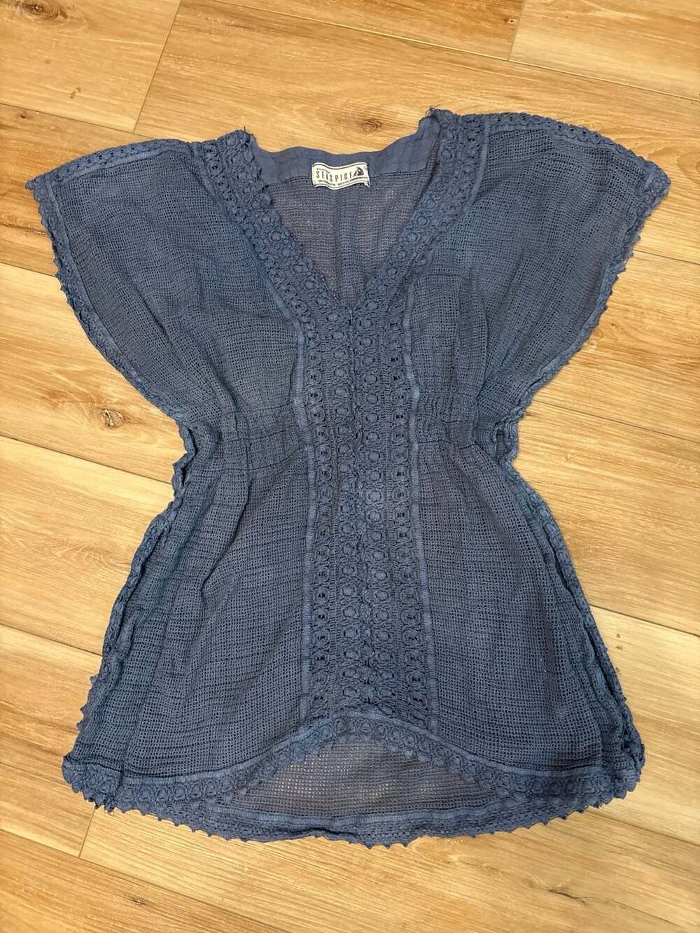 Seaspice Resort Wear Blue 100% Peruvian Cotton Crochet Tunic Dress Style NW 1263